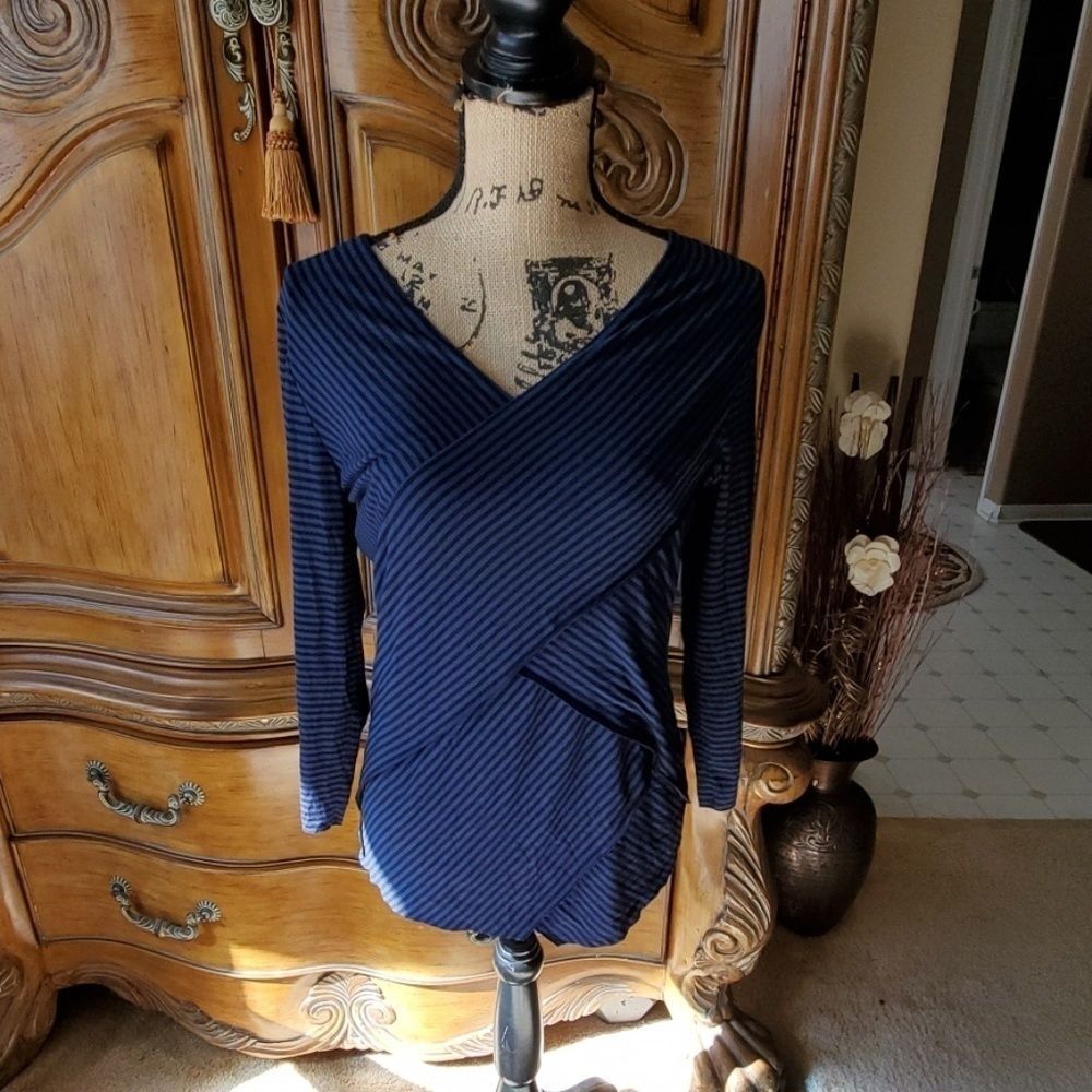 Vince Camuto Blue Wrap Fitted 3/4 Sleeve Blouse